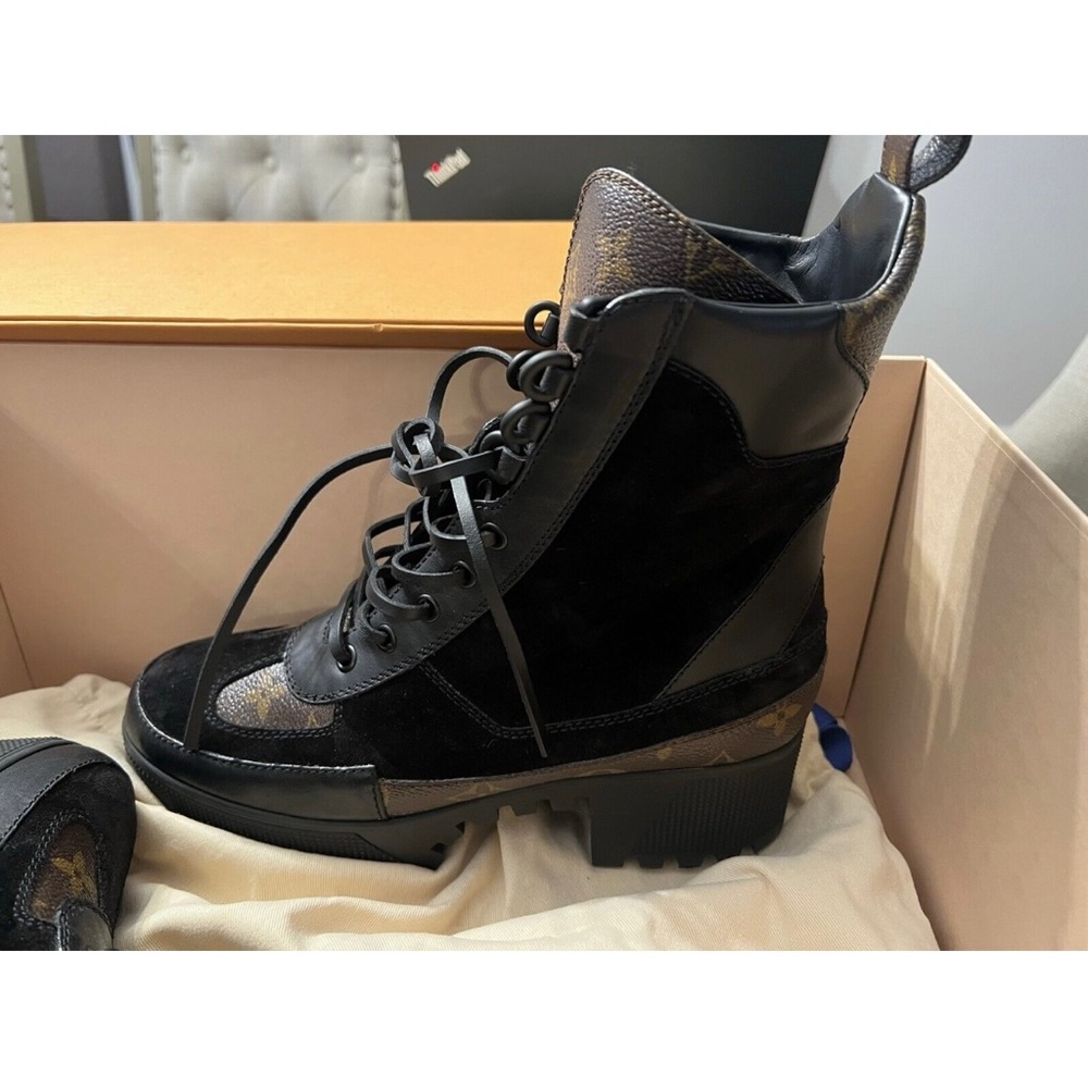 Louis Vuitton Laureate Black Monogram Platform Desert Boots (Size 39)